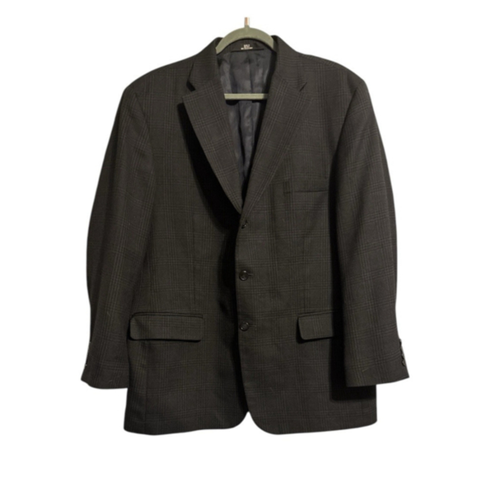 Haggar Mens Blazer Sport Coat Jacket Size 44R Navy Black Plaid